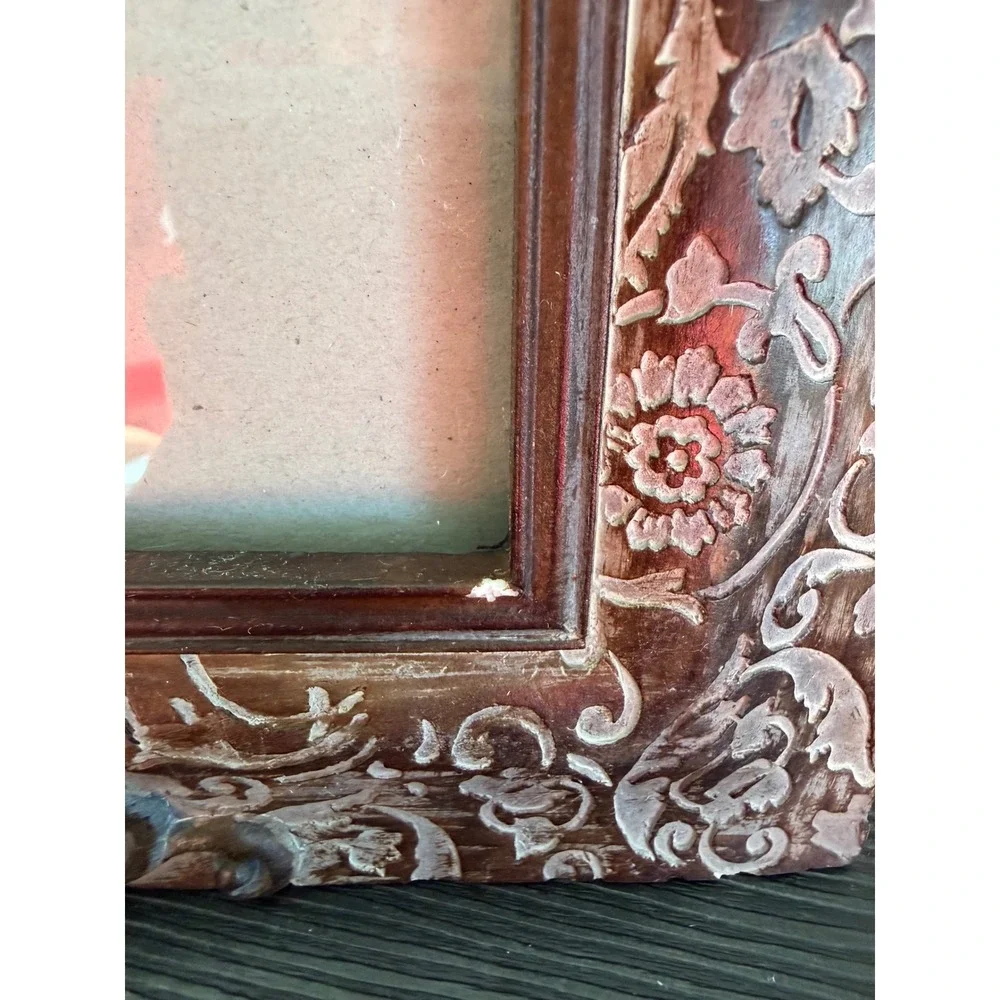 Vintage Ornate Distressed Heavy Resin Picture Frame 4x6 Scroll Floral Brown